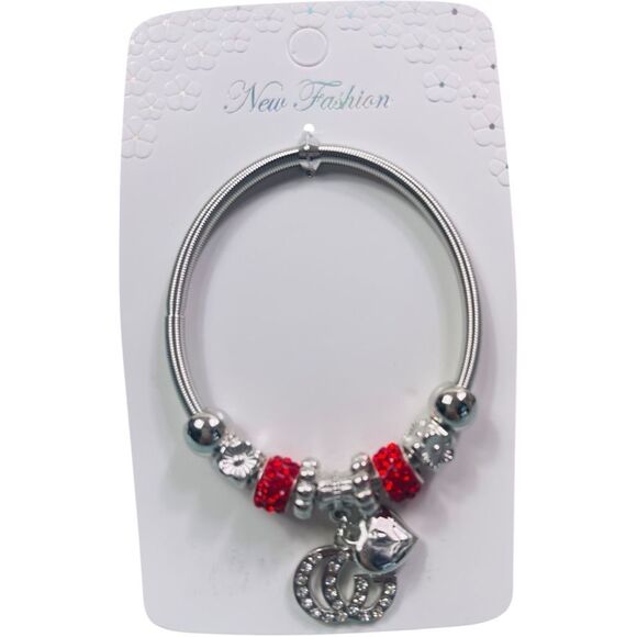 Fashion Silver and Red GG Stretch Charm Bracelet - Picture 2 of 2